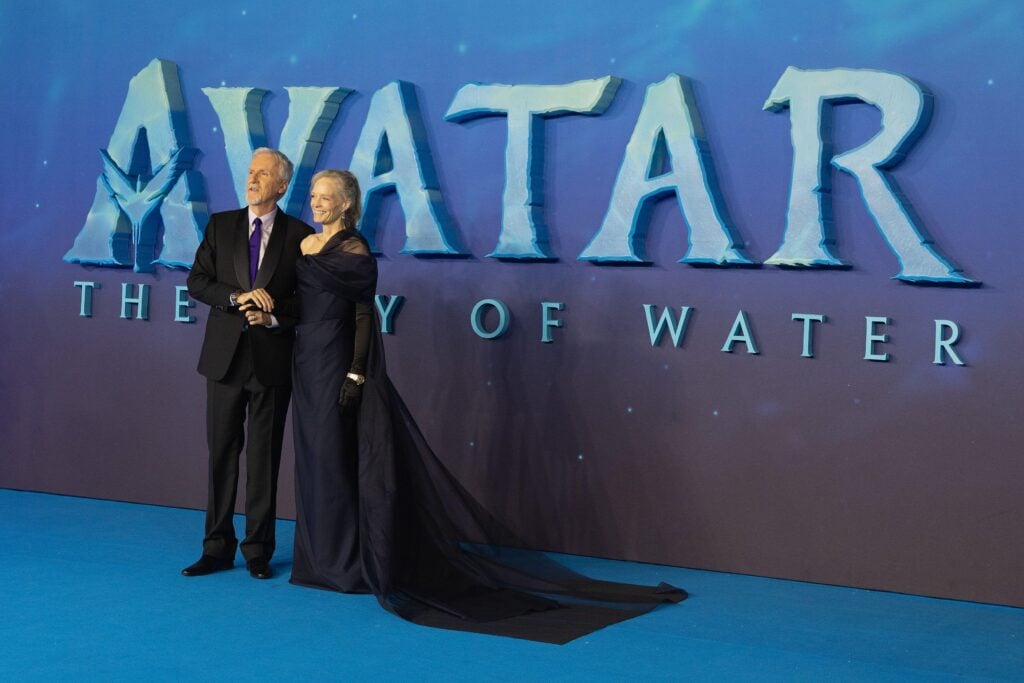Plant-based celebrities James Cameron and Suzy Amis Cameron on the red carpet of the Avatar 2 premiere