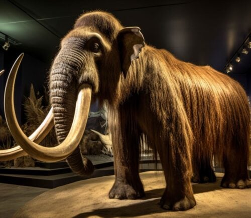 A woolly mammoth with tusks